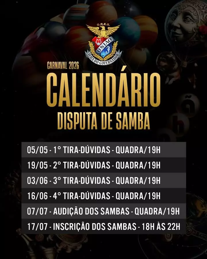 ILHA APRESENTA CALENDÁRIO DE DISPUTAS DE SAMBAS PARA 2026